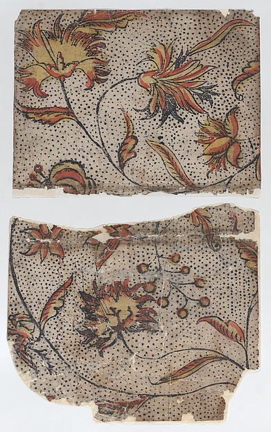 Anonymous, Sheet in two sections with overall floral and dot pattern
