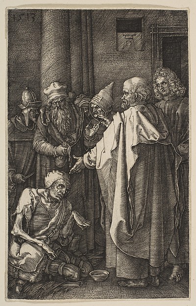Albrecht Dürer, Saint Peter and Saint John at the Gate of the Temple, from "The Passion"