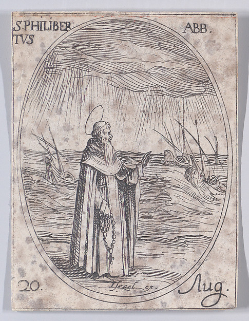 Jacques Callot, S. Philibert, abbé (St. Philibert, Abbot), August 20th, from "Les Images De Tous Les Saincts et Saintes de L'Année" (Images of All of the Saints and Religious Events of the Year)