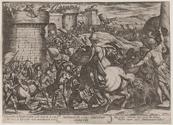 Antonio Tempesta, Plate 15: The Death of Abimelech, from "The Battles of the Old Testament"