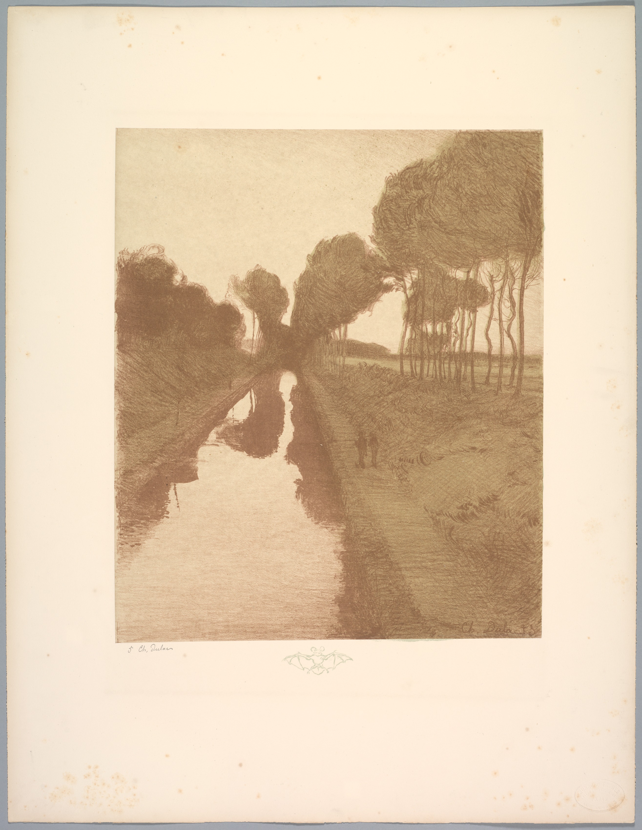 Charles Marie Dulac, Suite de Paysages: Landscape,  Plate 3, Remarque, Bat