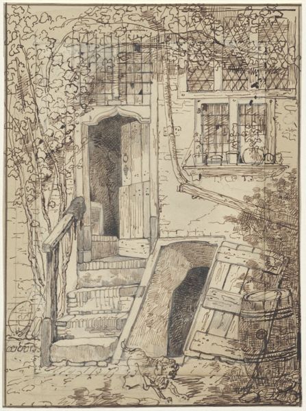 Cornet, Jacobus Ludovicus, (1815-1882), (artist), Façade with open front and cellar door
