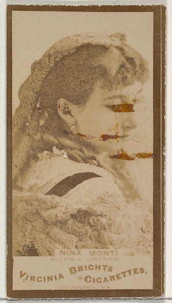 Allen & Ginter, Nina Monti, from the Actors and Actresses series (N45, Type 3) for Virginia Brights Cigarettes