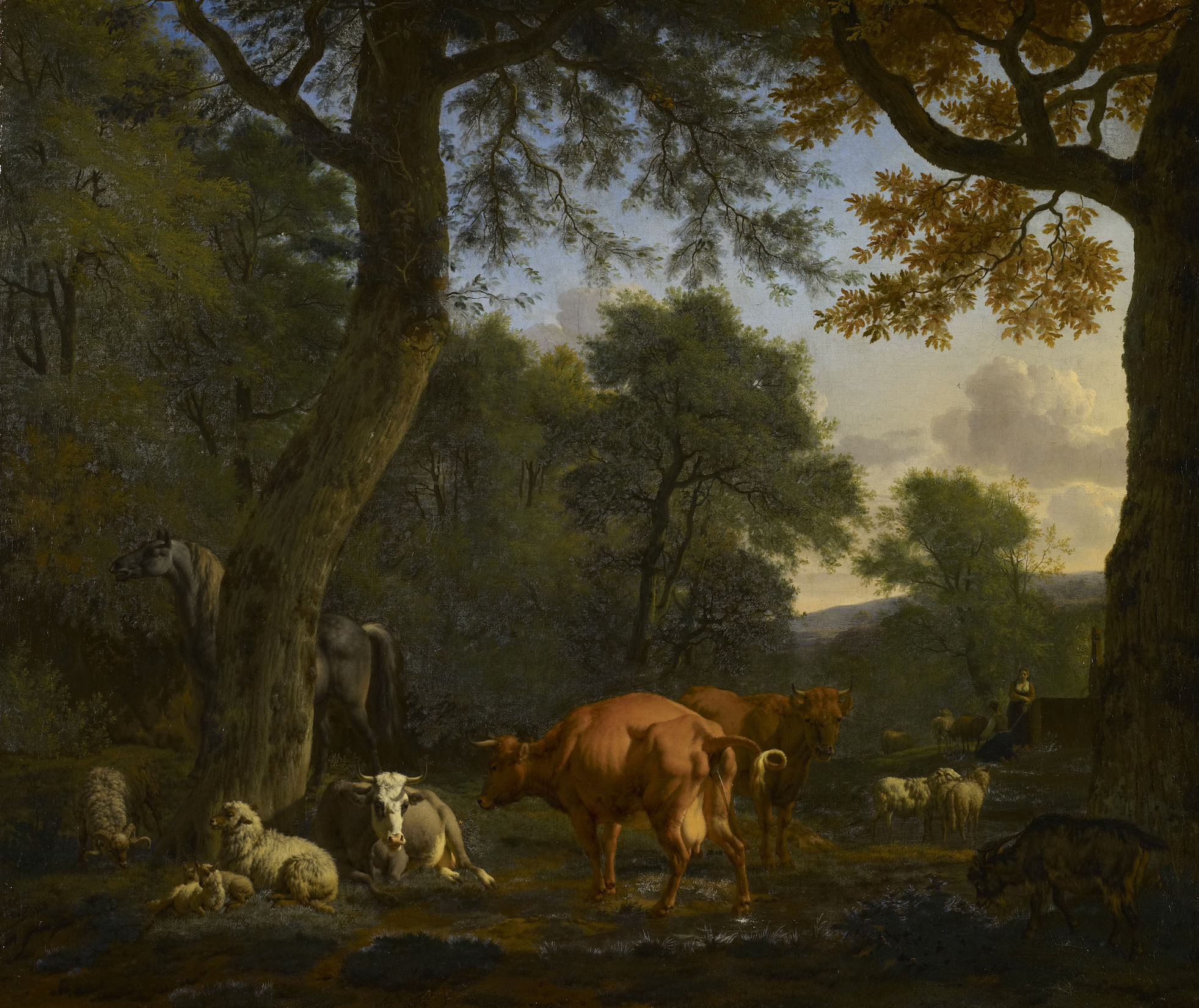 Adriaen van de Velde, A Woodland Glade with Animals and Figures