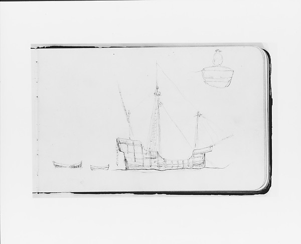Albert Bierstadt, Sketch of a Caravel; Figure in a Boat (from Sketchbook)