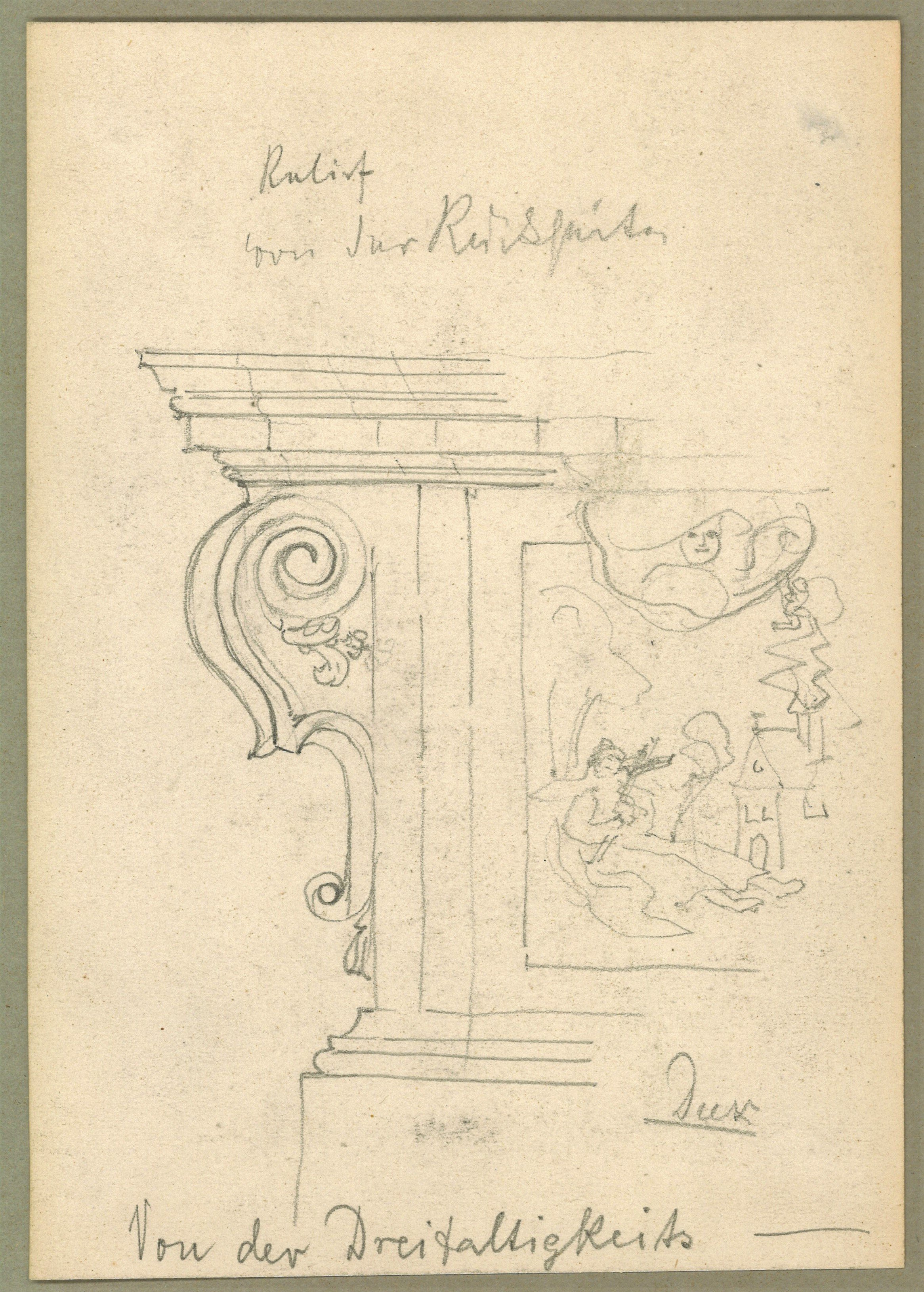 Adolph Doebber, Dux (Böhmen) [Duchcov]: Dreifaltigkeitssäule, Relief von der Rückseite