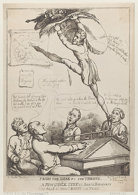Thomas Rowlandson, From the Desk to the Throne, A New Quick Step by Joseph Bonaparte the Bass By Messers Nappy and Tally