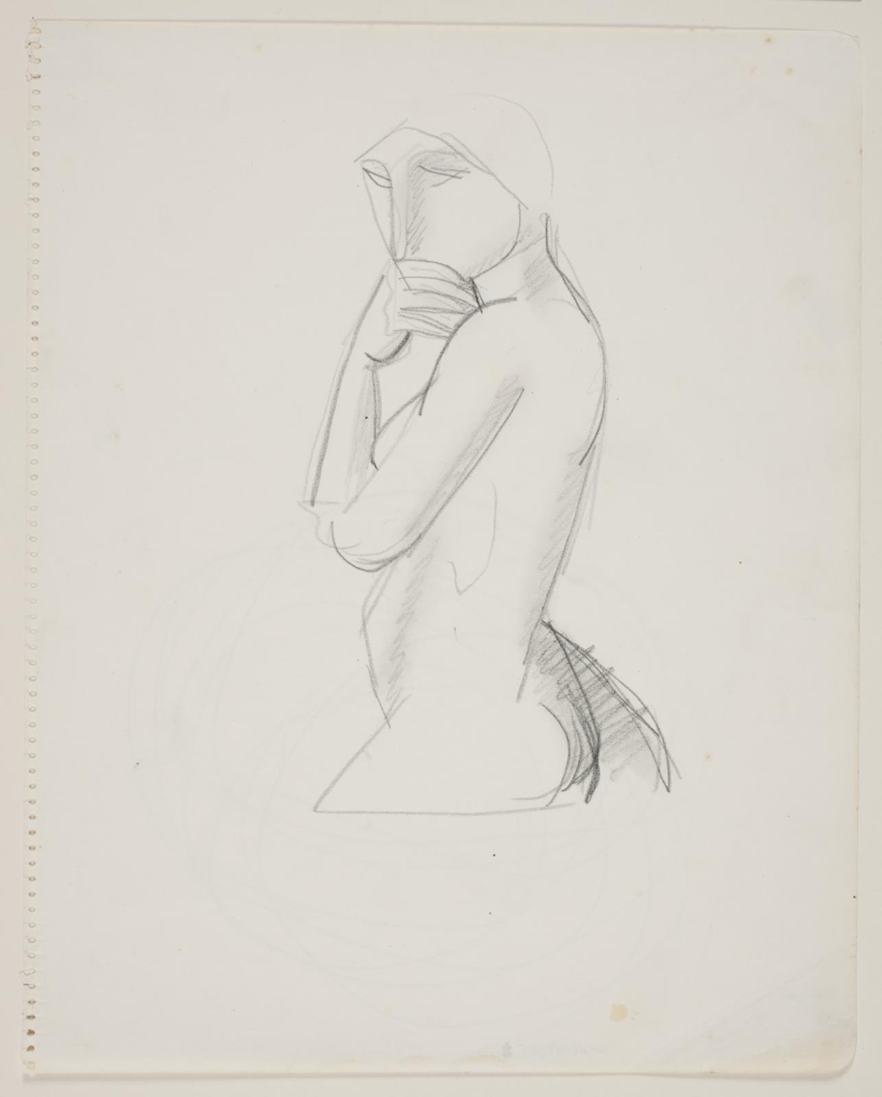 Vilhelm Lundstrøm, Kvindelig model, 3/4 figur, med hånden for munden