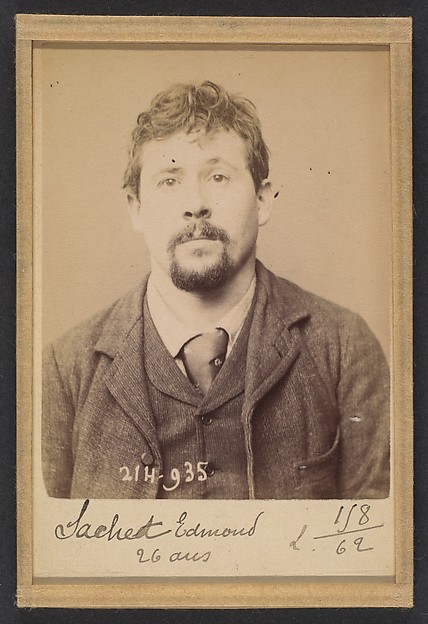 Alphonse Bertillon, Sachet. Edmond. 27 ans, né à Mézières (Ardennes). Typographe. Anarchiste. 1/3/94.