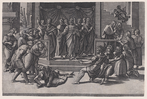 Agostino Veneziano (Agostino dei Musi), The Death of Ananias