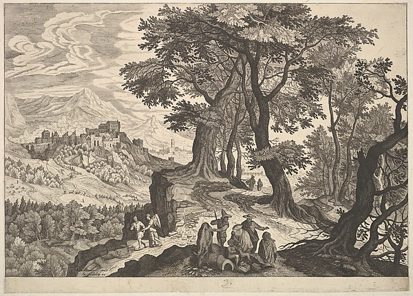 Aegidius Sadeler II, Landscape with Tobias and the Angel and Gypsies