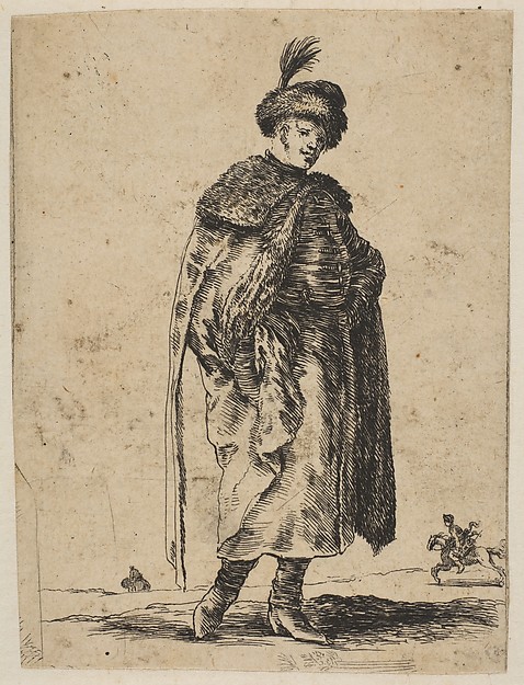 Stefano della Bella, Polish man with a mustache wearing a fur coat and a hat with a feather