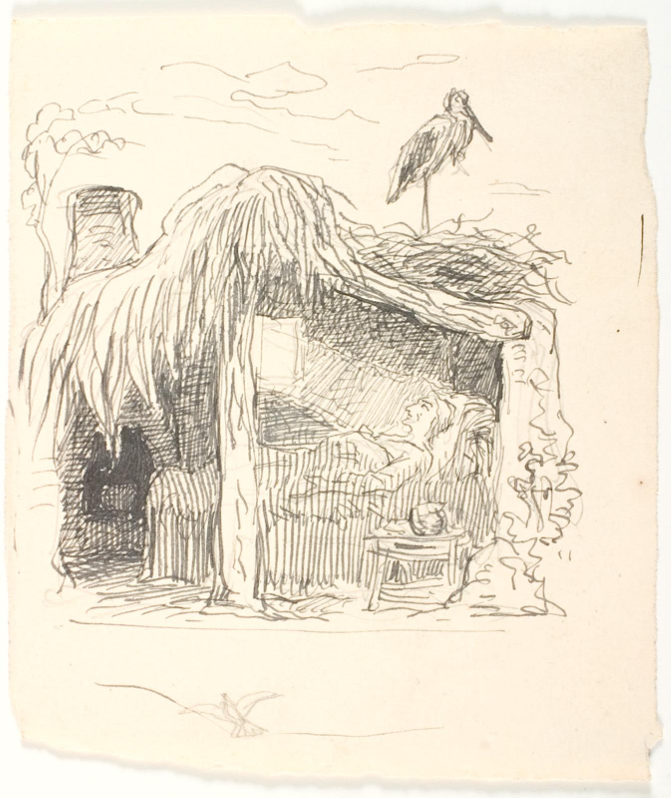 Lorenz Frølich, Anna Dorthea på dødslejet. Illustrationsudkast til H.C. Andersen, Vinden fortæller om Valdemar Daae og hans Døtre