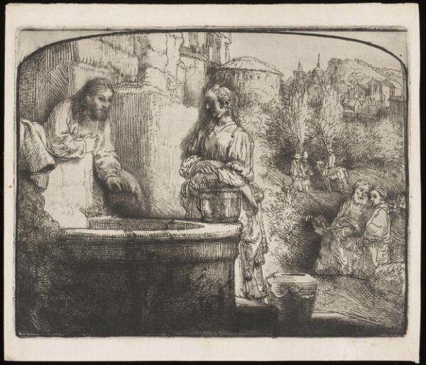 Rembrandt van Rijn, Christ and the Samaritan woman at the well: an arched print