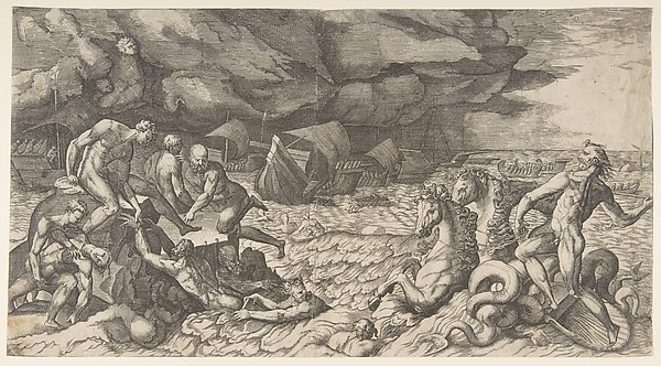 Giulio Bonasone, Neptune calming the Tempest Aeolus raised against the Fleet of Aeneas