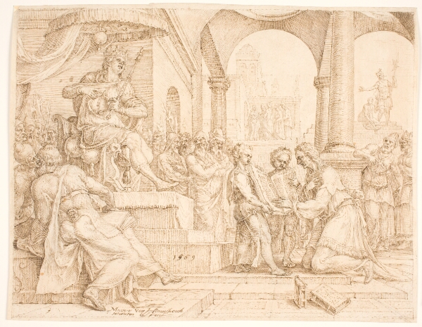 Maarten van Heemskerck, Statsskriveren Sjafan læser op af lovbogen for kong Josias, der sønderriver sine klæder