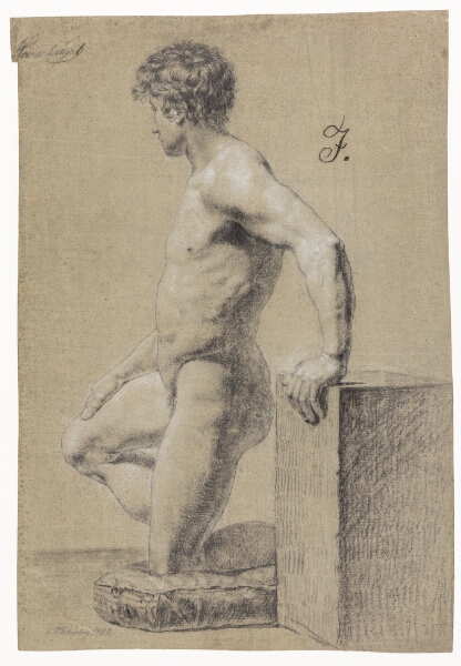 C.W. Eckersberg, Mandlig knælende modelfigur, profil til venstre