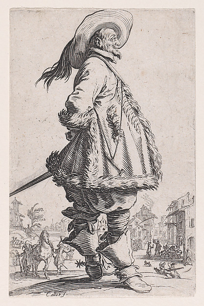 Jacques Callot, Le Gentilhomme au Manteau Bordé de Fourrures Tenant ses Mains Derrière le Dos (The Gentleman with the Fur-Lined Mantle Holding his Hands Behind his Back), from "La Noblesse" (The Nobility)
