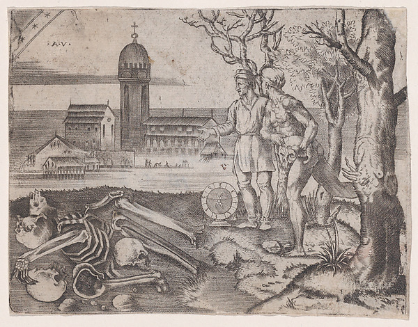 Agostino Veneziano (Agostino dei Musi), Two Men at a Cemetery