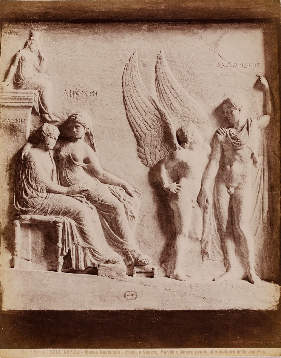 Giacomo Brogi, Napoli, Museo Nazionale. Elena e Venere, Paride e Amore avanti al simulacro della dea Pito