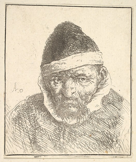 Adriaen van Ostade, Old Man with White Collar and Pointed Hat