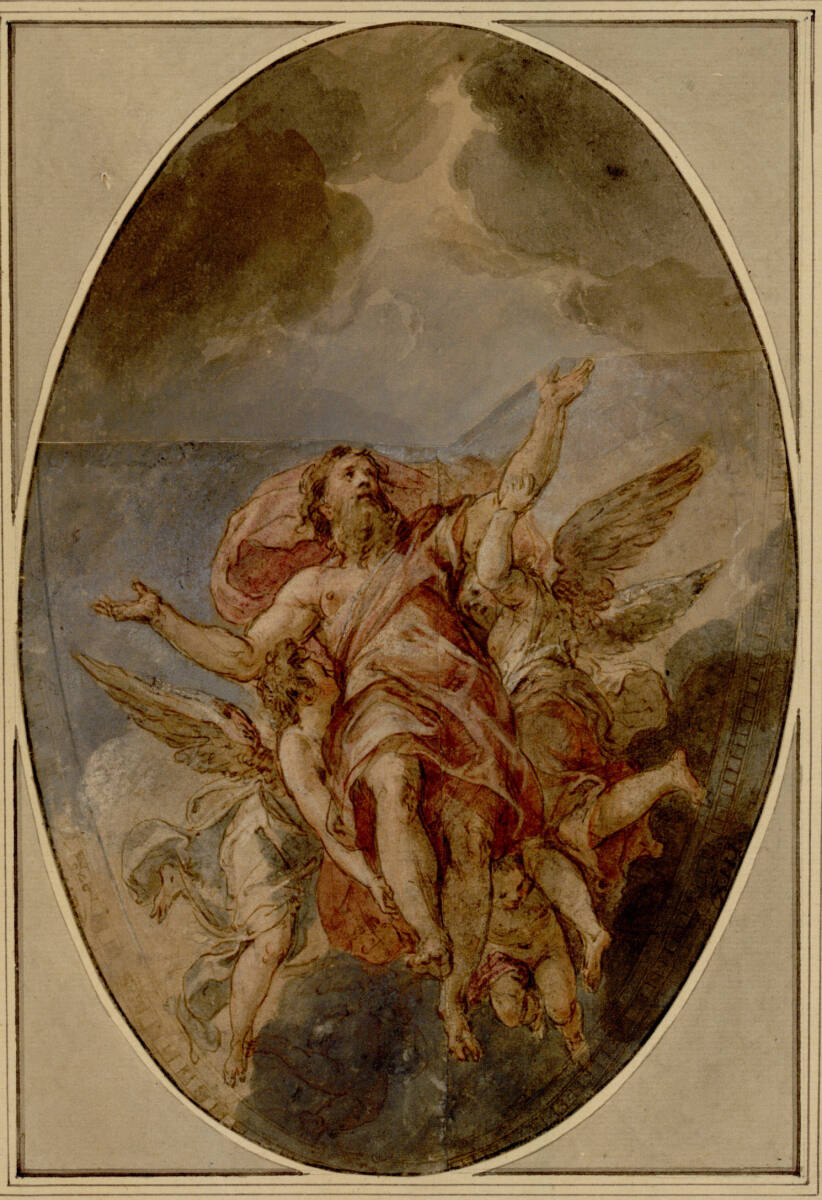 Anonym, Paulus, von drei Engeln in die Lüfte gehoben, in Untersicht (stehendes Oval)