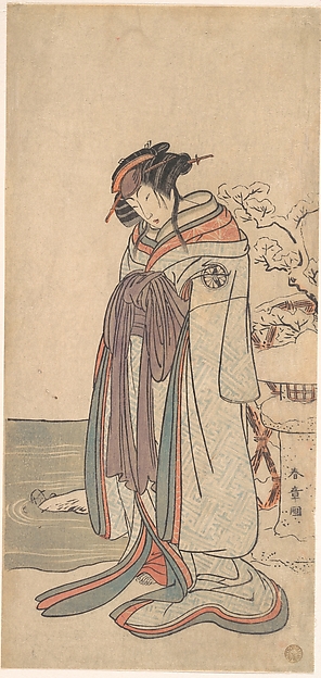 Katsukawa Shunshō　勝川春章, The Third Segawa Kikunojo as a Courtesan Standing in the Snow