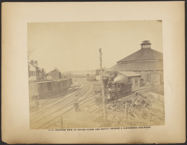 A. J. Russell, No. 104. Eastern View of Round house and Deport - Orange & Aleandria Railroad. [April 1863].