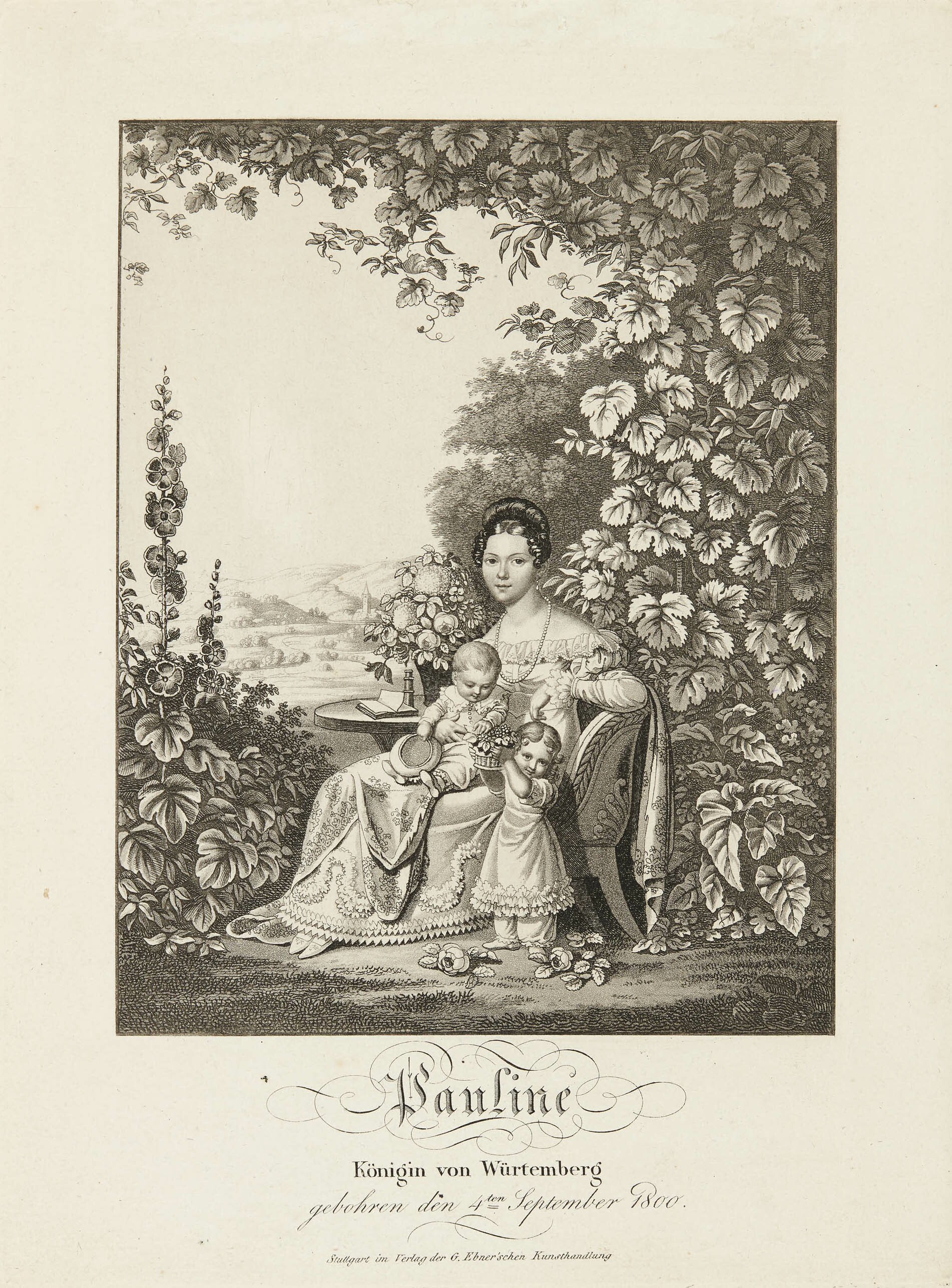 Stuttgart) Ebner (Verlag, Bildnis Königin Pauline von Württemberg, mit zwei Kindern