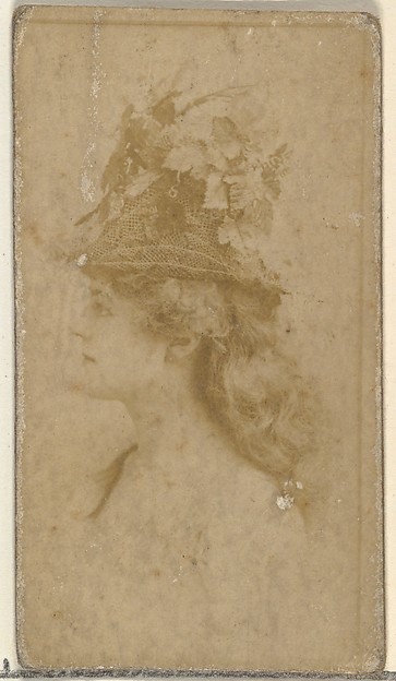 W. Duke, Sons & Co., [Actress in profile wearing hat decorated with natural elements], from the Actors and Actresses series (N145-8) issued by Duke Sons & Co. to promote Duke Cigarettes