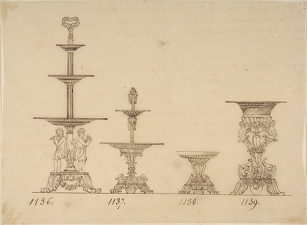 Anonymous, French, 19th century, Designs for Serving Trays, a Dish and an Urn