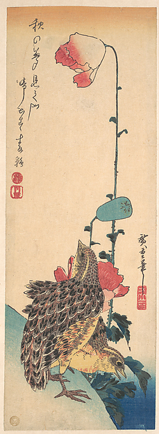 Utagawa Hiroshige, A Pair of Quails and Poppies