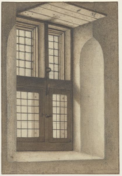 Cornet, Jacobus Ludovicus, (1815-1882), (artist), Window in the 'Rijnsburgse poort' in Leiden, home to the art academy Ars Aemula Naturae