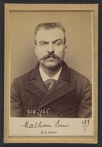 Alphonse Bertillon, Mathon. Louis Marius. 30 ans, né à St Andiolle (Ardèche). Ferblantier. Anarchiste. 26/2/94.