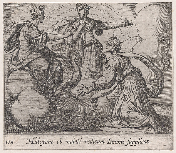 Antonio Tempesta, Plate 108: Alcyone Offering Prayers to Juno (Halcyone ob mariti reditum Iunoni supplicat), from Ovid's 'Metamorphoses'