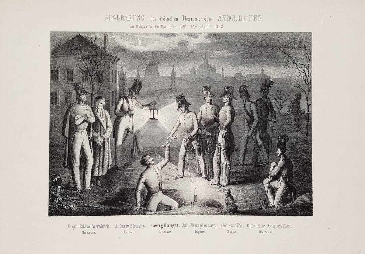 Anonym, "AUSGRABUNG der irdischen Überreste des: ANDR. HOFER | zu Mantua, in der Nacht vom 9ten - 10ten Jänner 1823."
