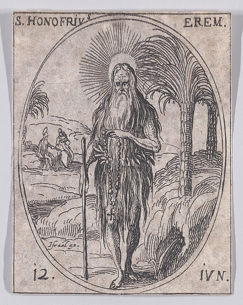 Jacques Callot, S. Honufre, ermite (St. Onouphrius, Hermit), June 12th, from "Les Images De Tous Les Saincts et Saintes de L'Année" (Images of All of the Saints and Religious Events of the Year)