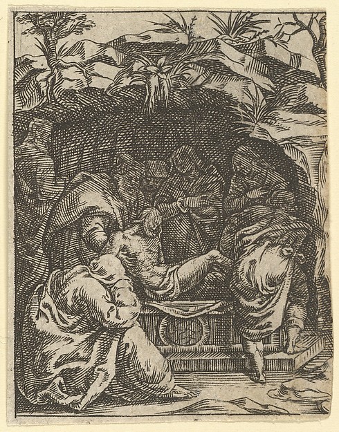 Giorgio Ghisi, The Virgin of Sorrows: The Entombment; one of nine surrounding compartments from the Virgin of Sorrows, now separated