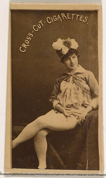 W. Duke, Sons & Co., Seated actress wearing tights and feathered hat, from the Actors and Actresses series (N145-1) issued by Duke Sons & Co. to promote Cross Cut Cigarettes