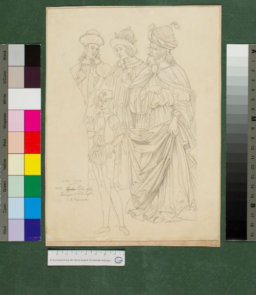 Unknown artist, Figuren des rechtsen Randes nach dem Gemälde der Hl. Berhardin von Siena heilt post mortem einen Blinden von Perugino und Pintoricchio ursprünglich aus San Francesco al Prato in Perugia