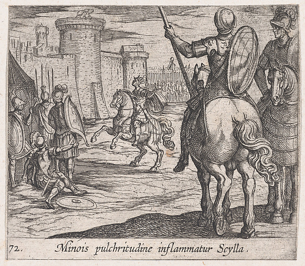 Antonio Tempesta, Plate 72: Scylla Watching Minos from the Castle Walls (Minois pulchritudine inflammatur Scylla), from Ovid's 'Metamorphoses'