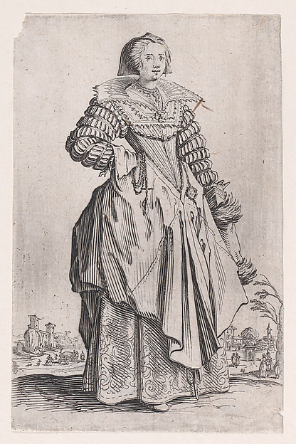 Jacques Callot, La Dame a la Grande Collerette et a la Coiffe Retombant en Arrière (The Lady with the Large Collar and a Headdress that Falls to the Back), from "La Noblesse" (The Nobility)