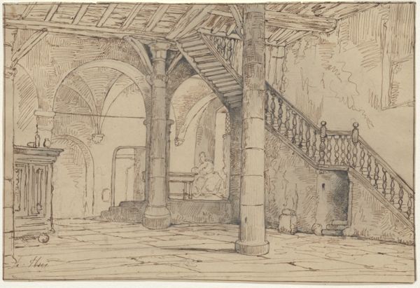Cornet, Jacobus Ludovicus, (1815-1882), (artist), Interior of a building in Huy, Belgium