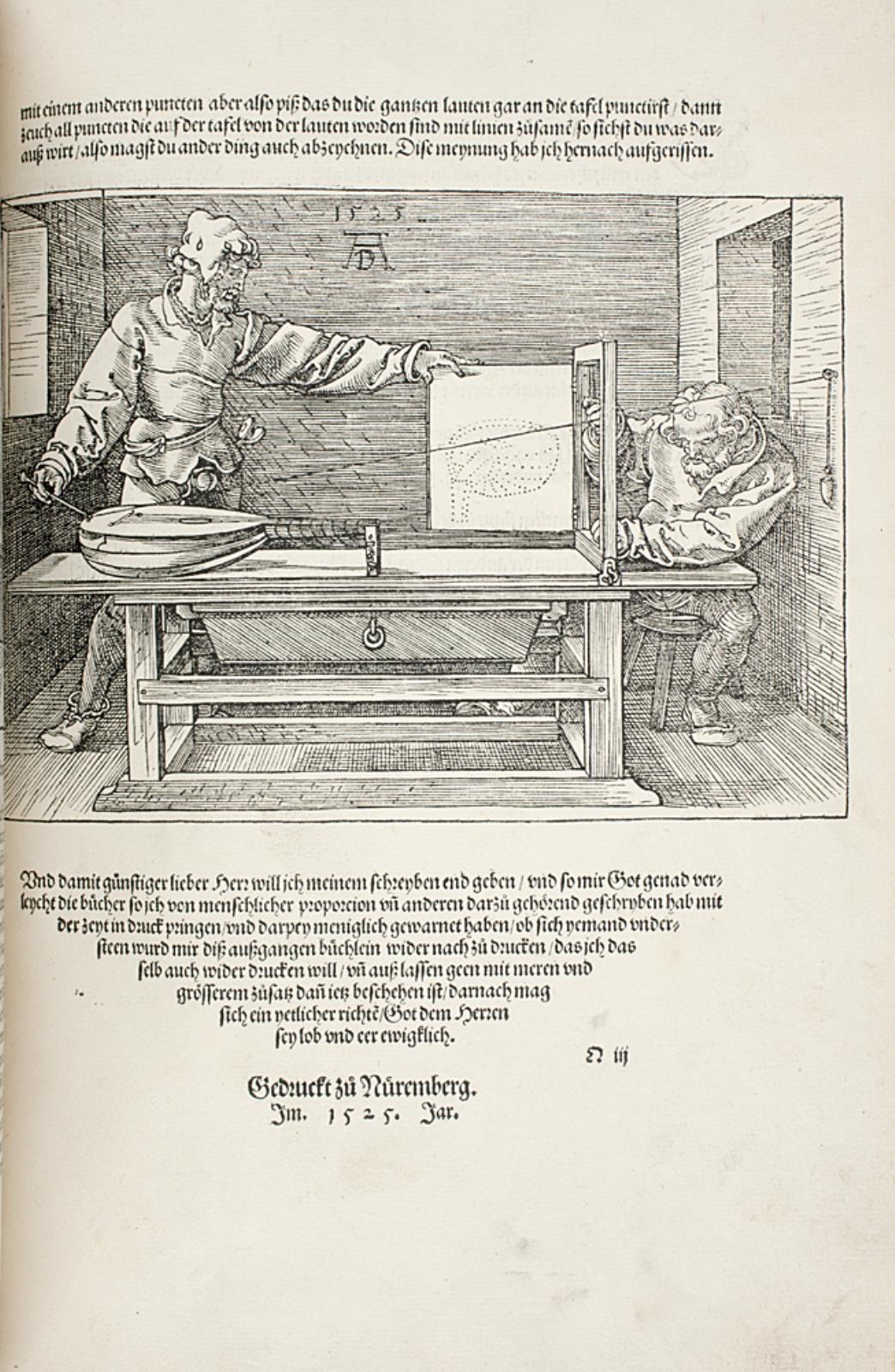 Albrecht Dürer, ”Underweysung der Messung, mit dem Zirckel und Richtscheyt, in Linien, Ebenen unnd gantzen corporen …”, Nürnberg 1525