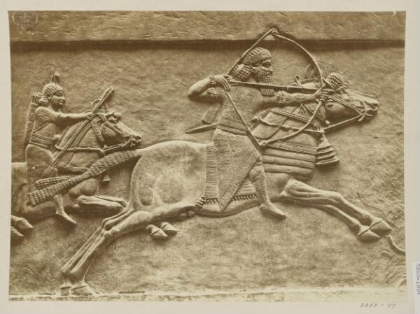 Unknown, Relief depicting Assyrian warriors on horseback armed with bow and arrows. London, British Museum