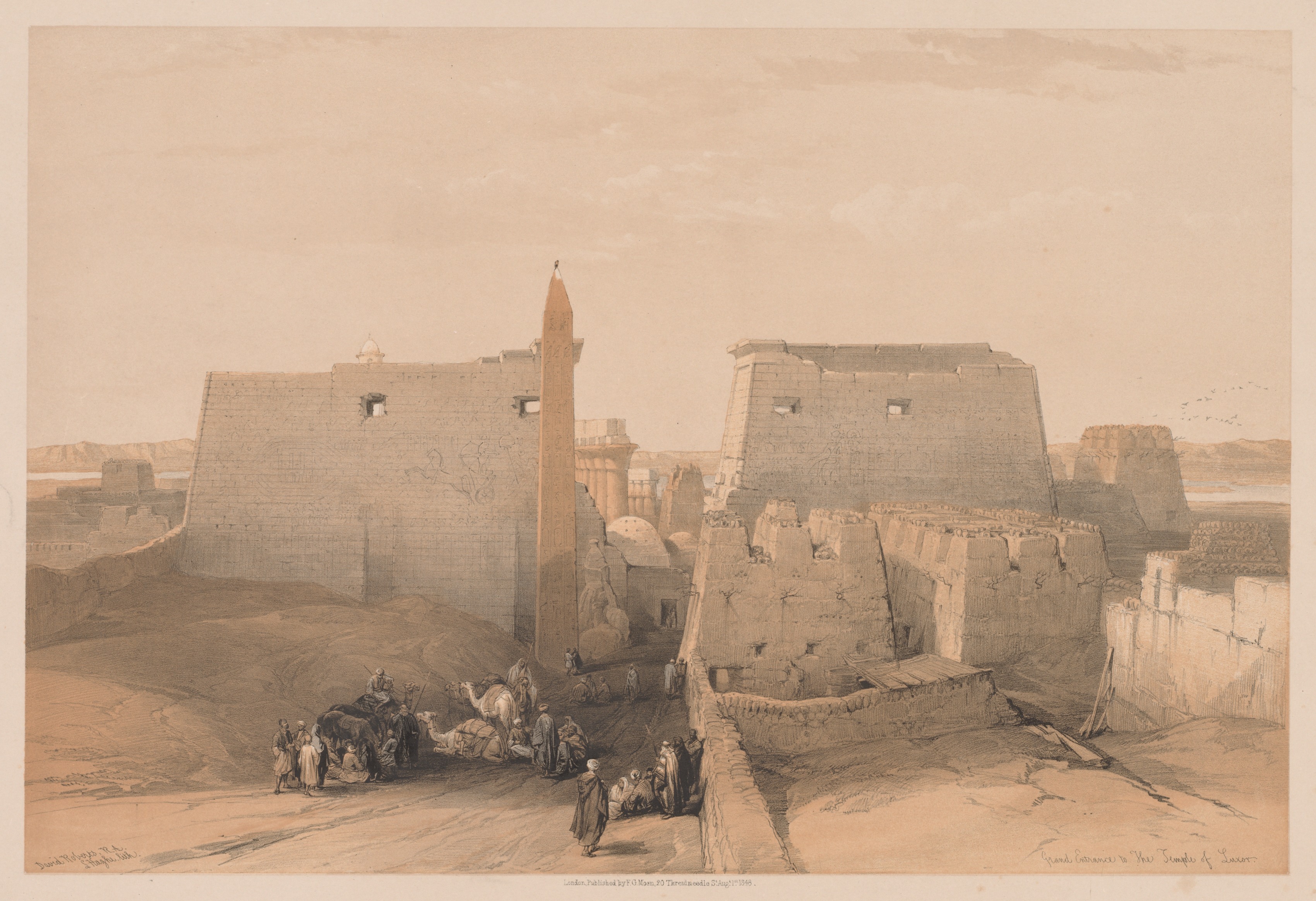 Louis Haghe, Egypt and Nubia:  Volume II - No. 38, Grand Entrances to the Temple of Luxor