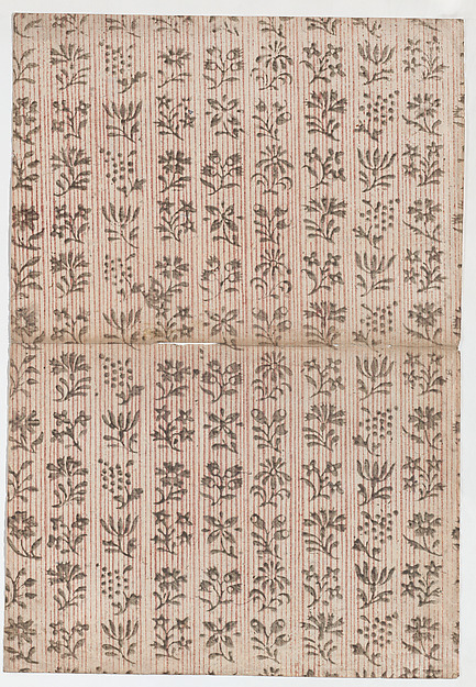 Anonymous, Book cover with overall stripe pattern with floral designs