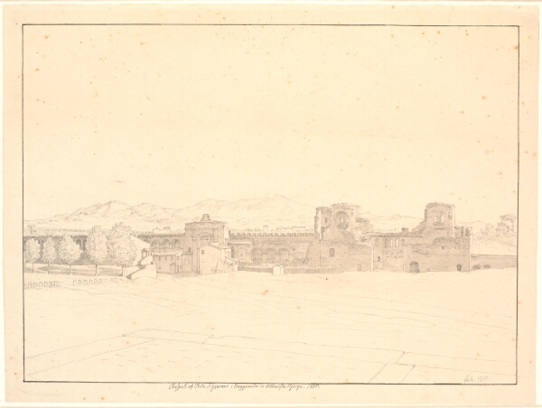 C.W. Eckersberg, Udsigt fra pladsen ved S. Giovanni in Laterano mod Porta S. Giovanni og den aurelianske mur, Rom