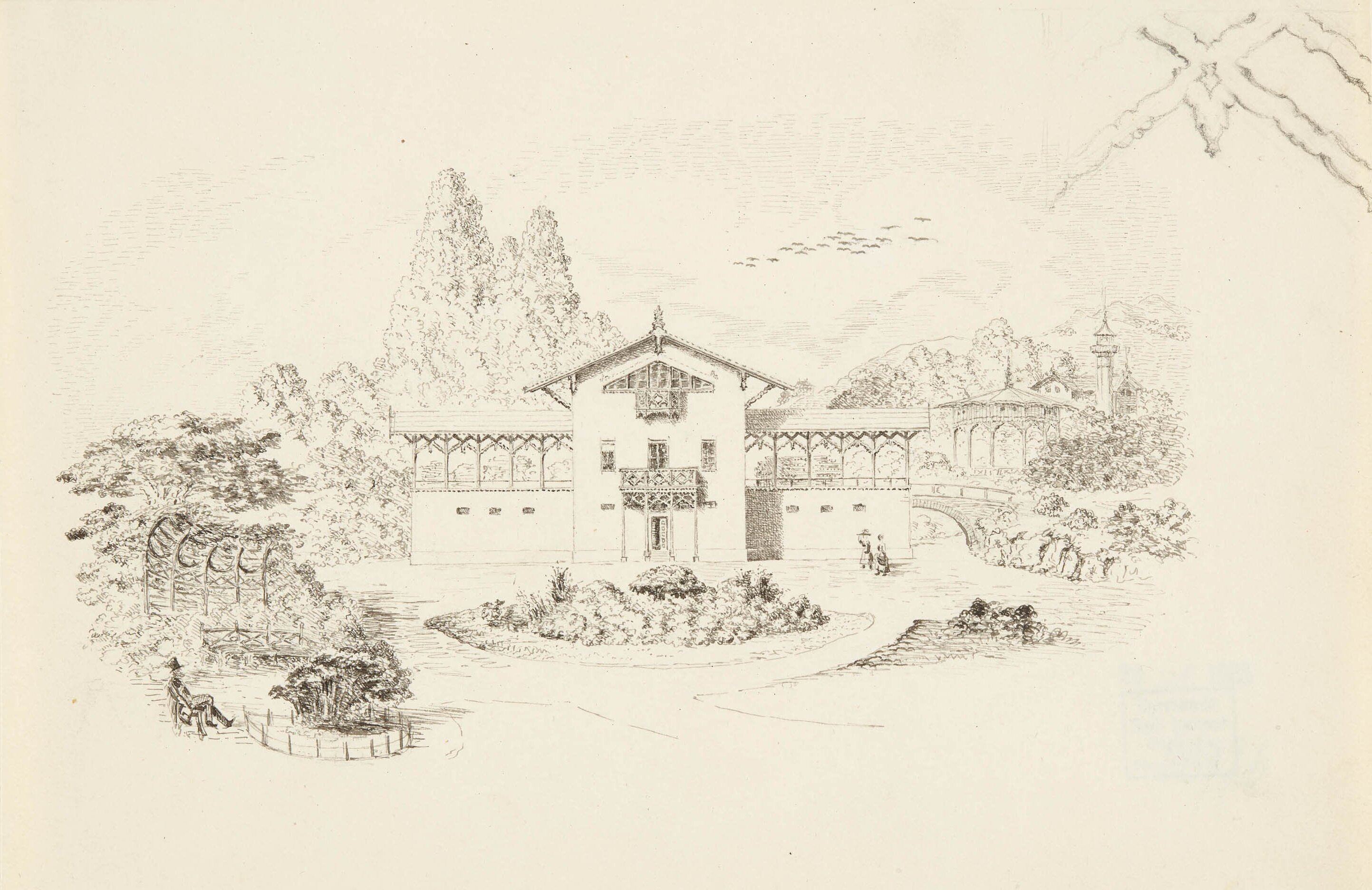 Verlag der G. Ebner'schen Kunsthandlung, Entwurf zu "Skizzen zu ländlichen Gebäuden unter Benützung des Gebirgsstyls von J. E. Zeller, Architekt. Verlag der Georg Ebnerschen Kunsthandlung Stuttgart 1851"