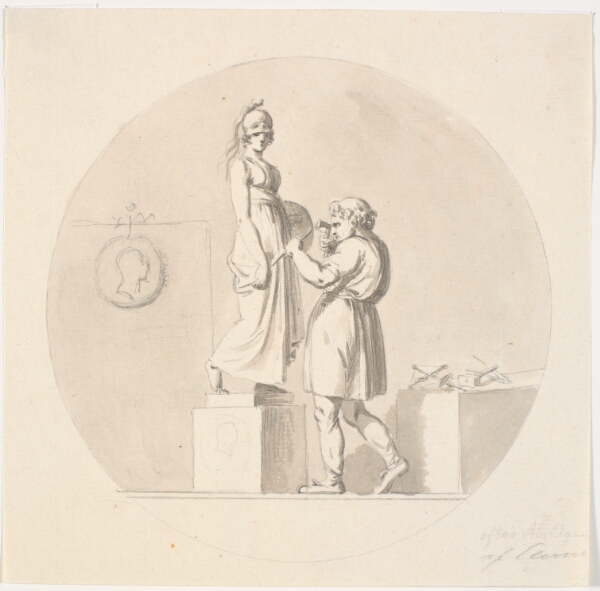 J.F. Clemens, Sergel arbejder i sit atelier med at hugge en statue af Minerva